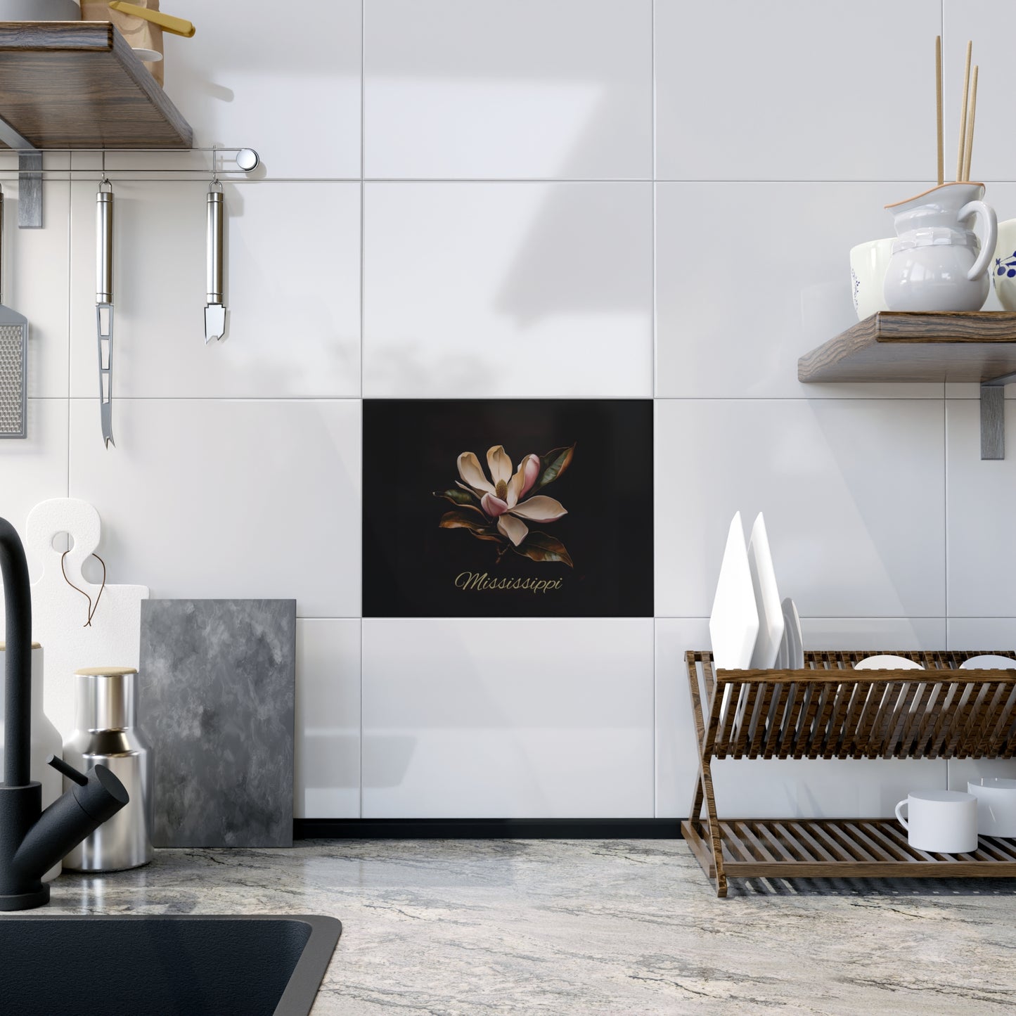 Elegant Magnolia Ceramic Photo Tile
