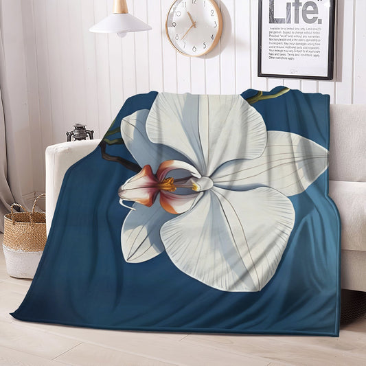 Elegant White Orchid on Blue Blanket
