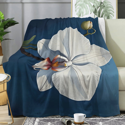 Elegant White Orchid on Blue Blanket