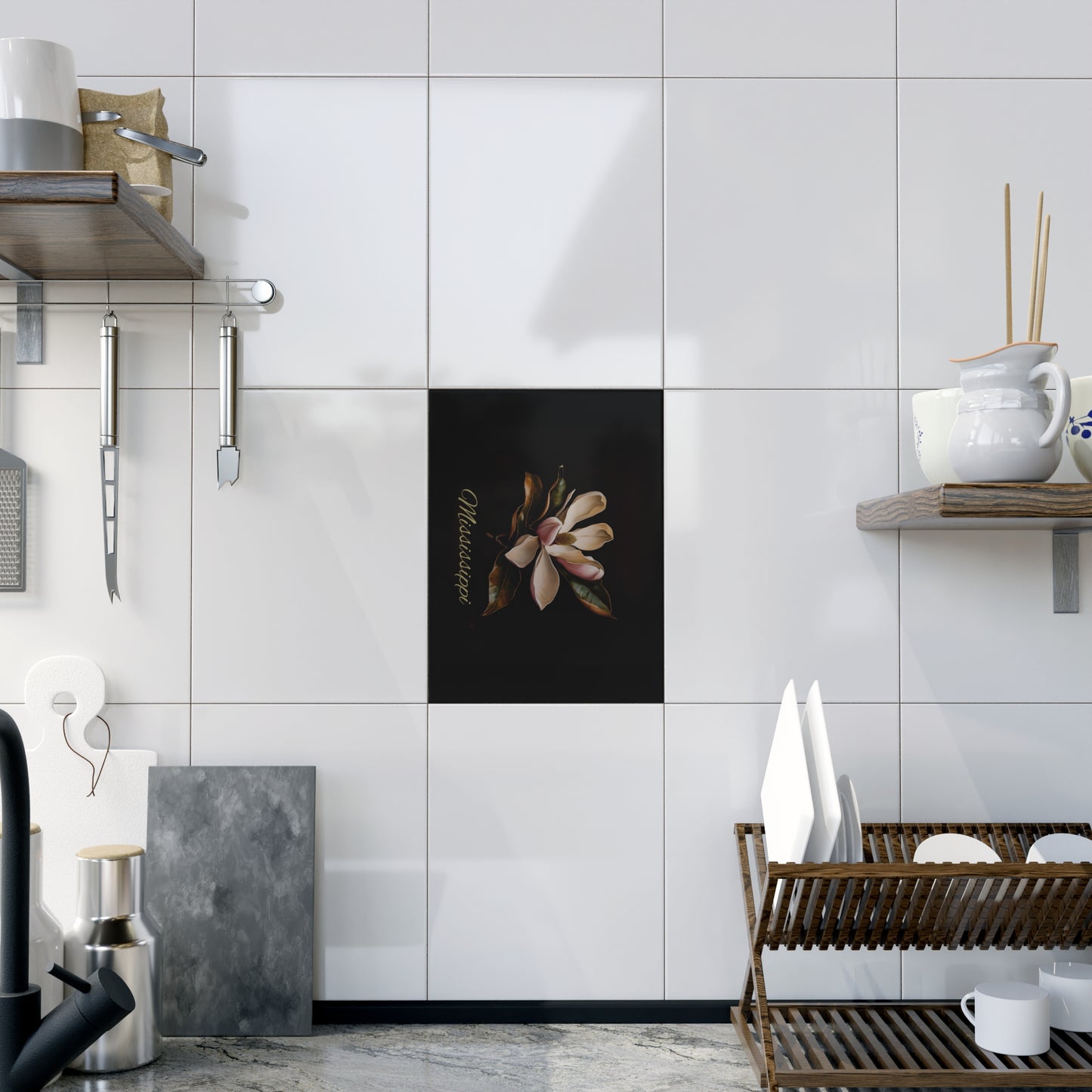 Elegant Magnolia Ceramic Photo Tile