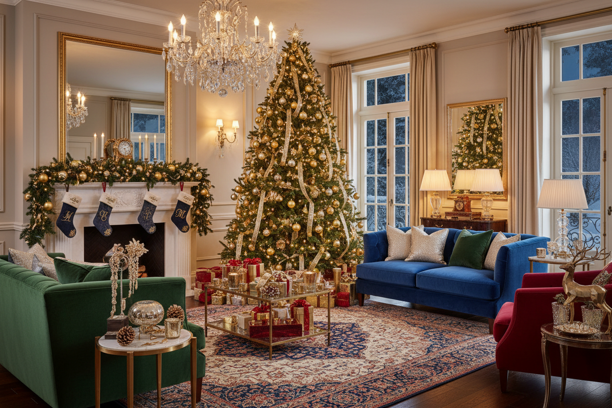 luxury living room, christmas
